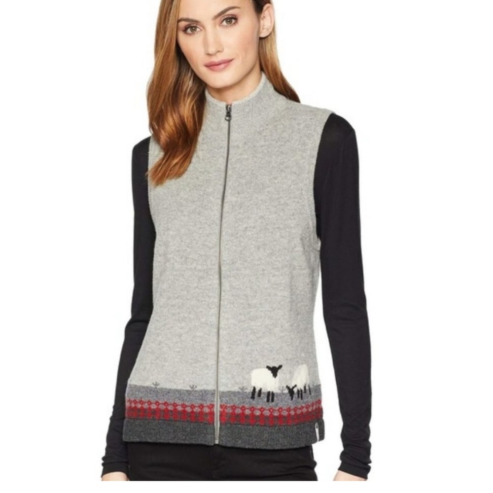 NWT Woolrich Womens Gray 100% Lambswool Sheep design Vest, Size XL